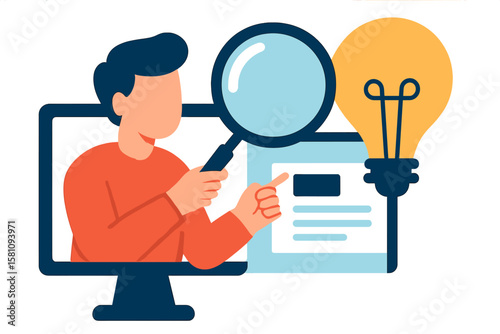 Vector illustration representing data analytics and marketing seo optimization through abstract infographics, tabs, and graphs