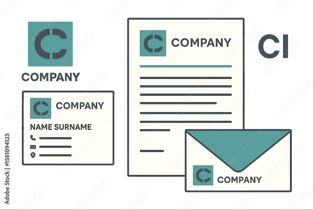 Obraz premium The company's visual identity includes Corporate Design, appearance, logo, business papers, and CI