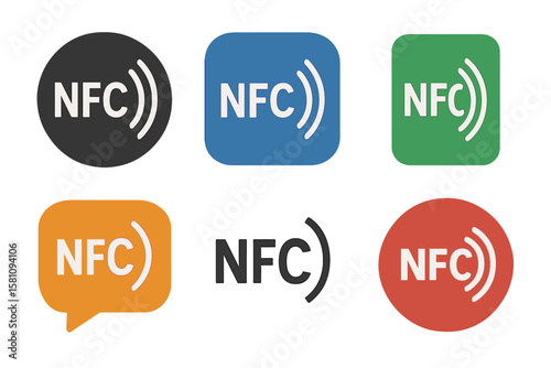 NFC icon set represents contactless wireless payment through a sign logo, incorporating NFC technology for credit card transactions and serving as a contactless payment logo, as well as an NFC