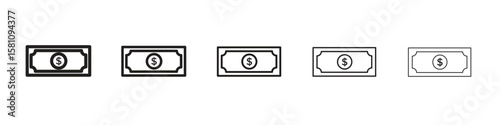 Money icon in thin to bold stroke versions on white background