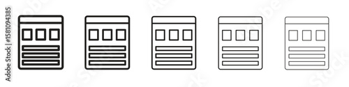 Mood board icon in thin to bold stroke versions on white background