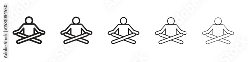 Meditating icon in thin to bold stroke versions on white background
