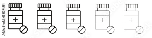 Medicine bottle icon in thin to bold stroke versions on white background