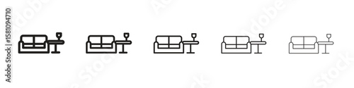 Lounge icon in thin to bold stroke versions on white background