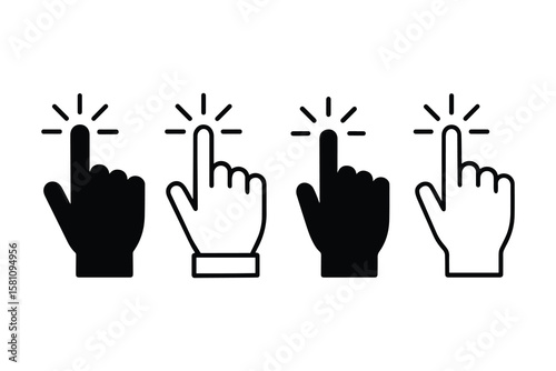 Cursor Icon Set – Click Pointer, Hand Tap, Mouse Click Line and Filled Vector Icons