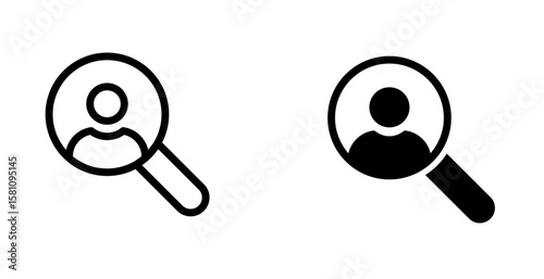 User account icon. Avatar symbol. User avatar with loupe icon