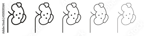 Kidney disease icon in thin to bold stroke versions on white background