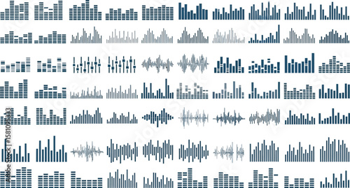 Sound waves and audio spectrum graphics shown on white background.