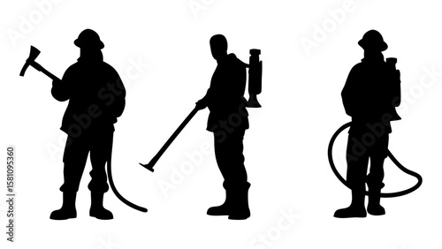 Firefighter Silhouettes PNG – Axes, Hoses, Rescue Crew Transparent Clipart