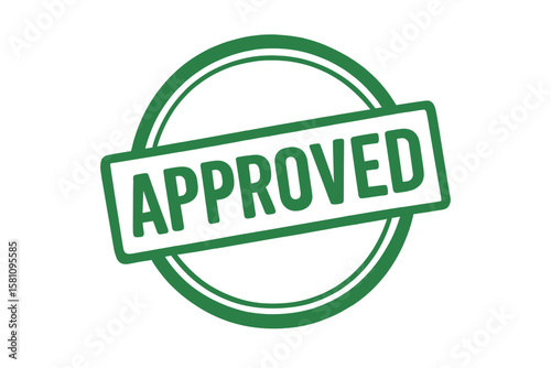 A green stamp, label, sticker, or flat stick icon indicating approval
