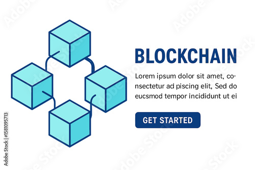 Vector illustration of a blockchain concept slider banner design featuring isometric blocks chain illustration and accompanying text