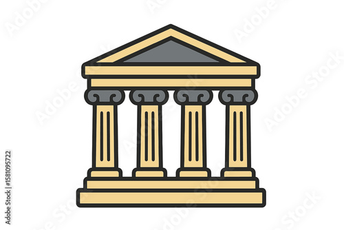 Iconic building symbol, featuring columns, presented as a historical structure, in vector form, on a white background