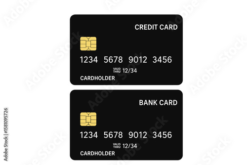 Credit or debit bank cards featuring templates with black polygonal abstract design elements