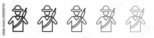 Hunter icon in thin to bold stroke versions on white background