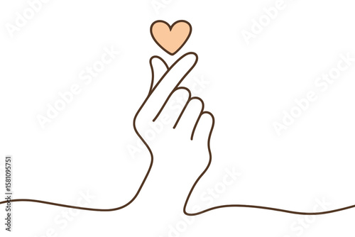 A single, continuous line drawing of a hand giving love, isolated on a white background, exemplifies minimalism in design