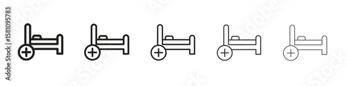 Hospital bed icon in thin to bold stroke versions on white background