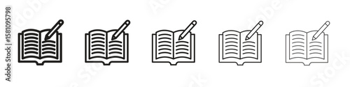 Homework icon in thin to bold stroke versions on white background