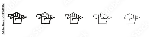 Hand with Power icon in thin to bold stroke versions on white background