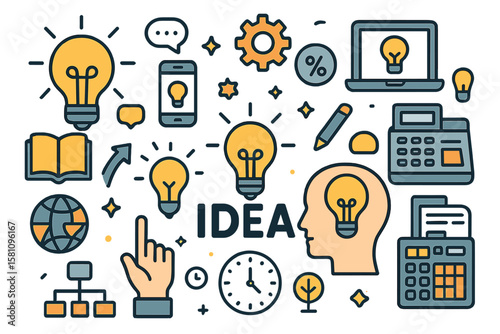 A management infographic concept featuring financial and business career development elements is depicted in a doodle style, presented as a vector hand-drawn illustration with isolated objects