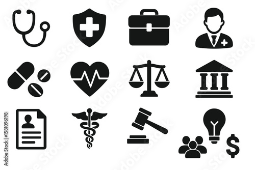 Insurance line editable icon set contains various icons related to protection, care, safety, assurance, and insurance, with editable stroke, presented as a vector illustration