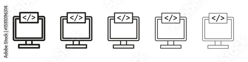 Front end icon in thin to bold stroke versions on white background