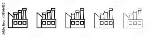 Factory icon in thin to bold stroke versions on white background