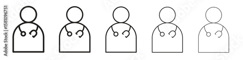 Doctor icon in thin to bold stroke versions on white background