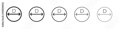 Diameter icon in thin to bold stroke versions on white background