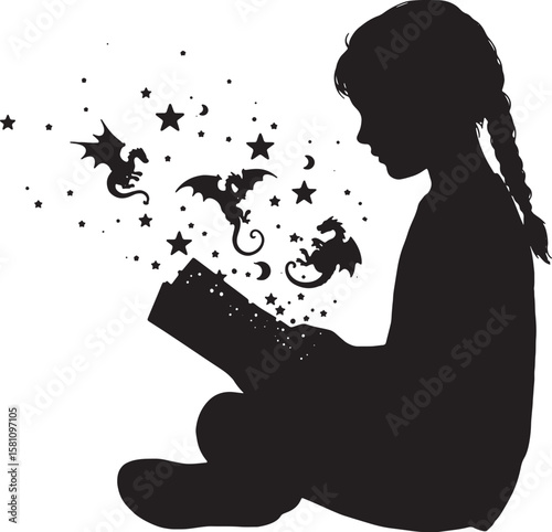 Girl Reading a Storybook Silhouette