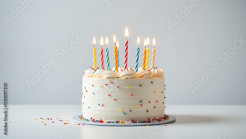 Festive birthday cake adorned with glowing candles, symbolizing celebration and joy.