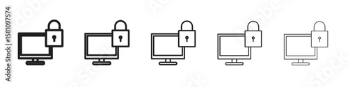 Computer security icon in thin to bold stroke versions on white background