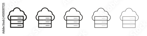 Cloud server icon in thin to bold stroke versions on white background