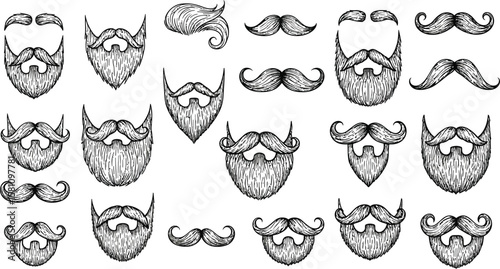 Artistic collection of beards and moustaches in black and white
