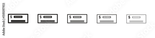 Cheque icon in thin to bold stroke versions on white background