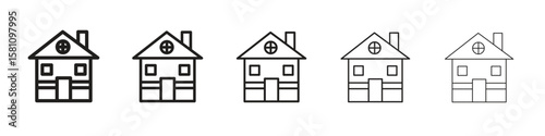 Chalet icon in thin to bold stroke versions on white background