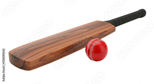 Cricket bat and ball set against a clean black background.