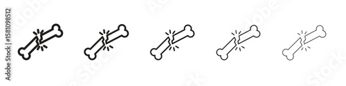 Broken bone icon in thin to bold stroke versions on white background
