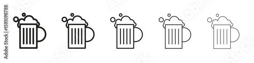 Beer icon in thin to bold stroke versions on white background