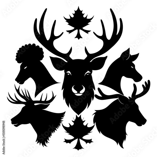 Shining star in a dark skyIsolated vector silhouette of a wild deer head with antlers, perfect for animal and nature-themed illustrations