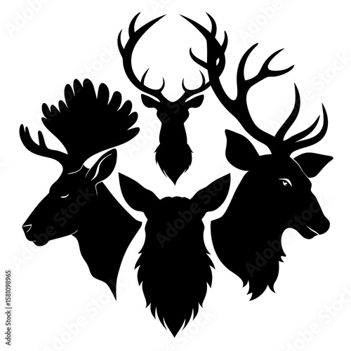 Here are a few options, choose the one that best fits your needs:

Elegant deer and reindeer silhouette vector illustrations featuring majestic antlers and wild animal heads for nature and Christmas d