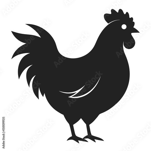 A cartoon farm rooster illustration with a prominent beak and feather detail, isolated on a white background
