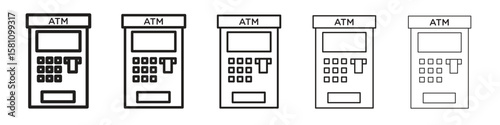 ATM machine icon in thin to bold stroke versions on white background