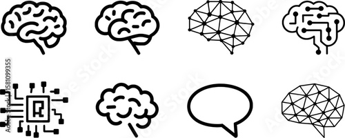 Brain icons neural network circuit chip and speech bubble graphic design vector