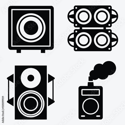 Collection of four black and white graphic icons representing different types of audio speakers