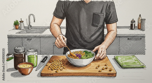Healthy Cooking Preparing a Nutritious Meal with Fresh Ingredients and Delicious Flavors