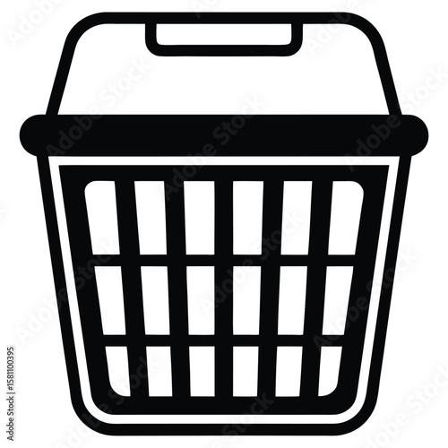 Laundry basket with handles icon vector design. Plastic hamper on white background