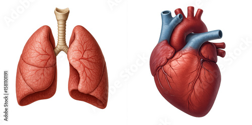 anatomy. anatomical heart on transparent background. anatomical lungs on transparent background
