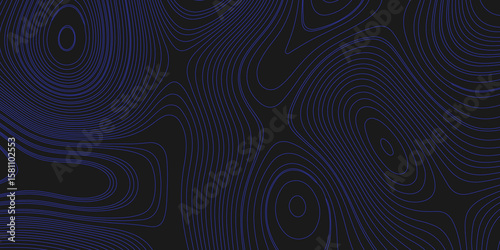 Abstract Black Topographic Lines Background – Monochrome contour map design with wavy elevation curves, seamless fluid pattern ideal for futuristic, tech, or minimalistic themed graphic design project