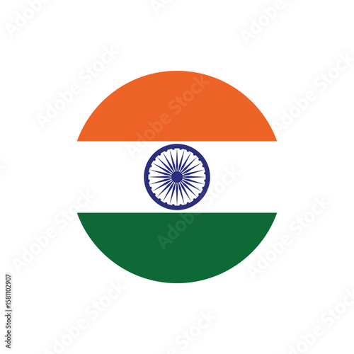 India flag round button vector. India national flag icon badge for independence day celebration PNG on transparent background.