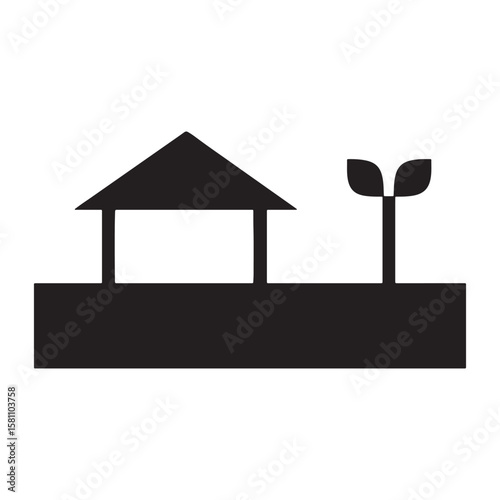Simple Shelter and Sprouting Plant Icon